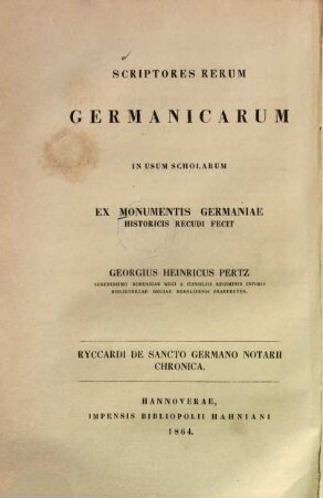 Ryccardi de Sancto Germano notarii chronica