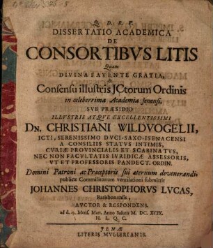 Dissertatio Academica De Consortibus Litis