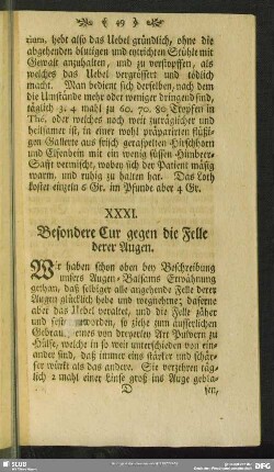 XXXI. Besondere Cur gegen die Felle derer Augen