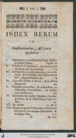 Index Rerum In Constitutionibus, et Literis Apostolicis.