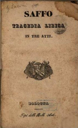 Saffo : tragedia lirica in tre atti