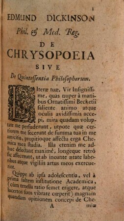 De Chrysopoeia Sive De Quintessentia Philosophorum : Accessit ob argumenti analogiam Anonymi Christiani De Medicamentis Universalibus Dissertatio
