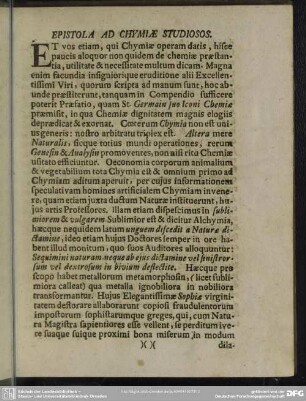 Epistola Ad Chymiae Studiosos