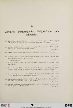 V. Textilien, Perserteppiche, Messgewänder und Stickereien (Nr. 445-471)