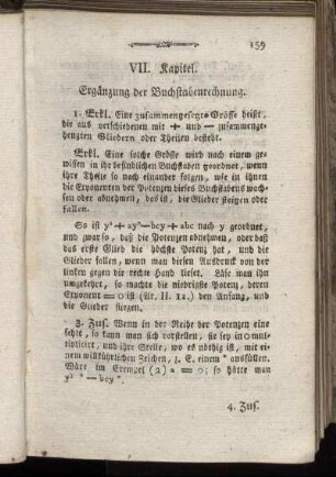 VII. Kapitel. Ergänzung der Buchstabenrechnung.