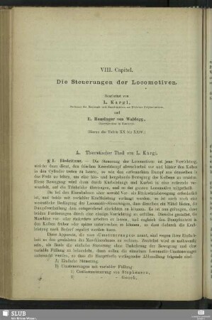 VIII. Capitel. Die Steuerungen der Locomotiven