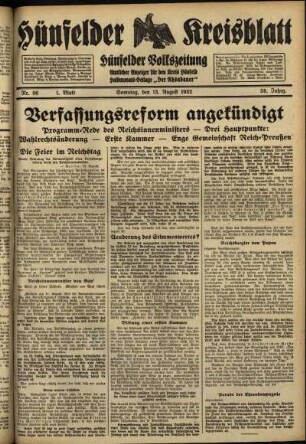 Erste Ausgabe vom Samstag, den 13. August 1932.
