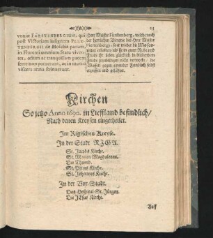 Kirchen So ietzo Anno 1690. in Lieffland befindlich ...