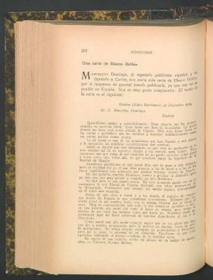 Una carta de Blasco Ibáñez