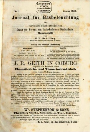 Journal für Gasbeleuchtung und verwandte Beleuchtungsarten : mit einem Anh. über Wasserversorgung ; Organ d. Vereins von Gasfachmännern Deutschlands und seiner Zweigvereine sowie d. Vereins für Mineralöl-Industrie ; Monatsschrift. 5. 1862
