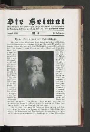 August 1931, Nr. 8, 41. Jahrgang