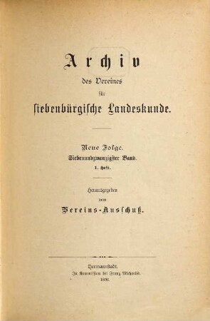 Archiv des Vereins für Siebenbürgische Landeskunde. 27. 1896