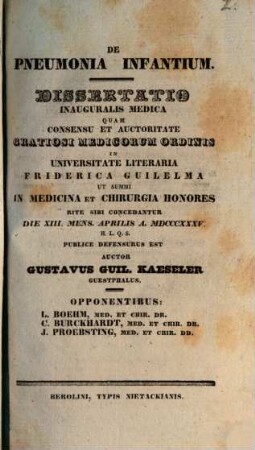 De pneumonia infantum : Diss. inaug. med.