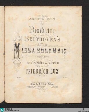 Benedictus aus Beethoven's Missa Solemnis : für Pianoforte, Violine und Harmonium
