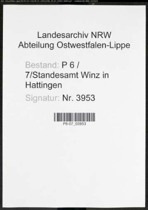 Sterberegister Standesamt Winz in Hattingen