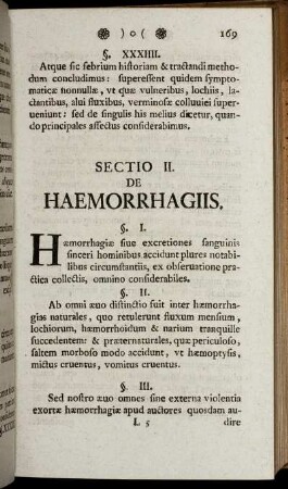 Sectio II. De Haemorrhagiis.