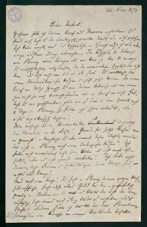 Brief vom 22. November 1873
