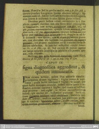 Caput IX. signa diagnostica aggreditur, & quidem imminentis