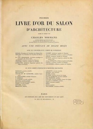 Premier Livre d'or du Salon d'Architecture fondé et dirigé par Charles Normand
