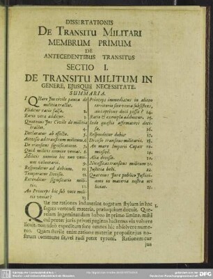 Membrum Primum. De Antecedentibus Transitus