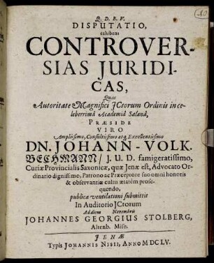 Disputatio, exhibens Controversias Iuridicas