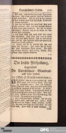 Die dritte Abtheilung, begreiffend Die Catechismus-Glaubens- und Lehr-Lieder.