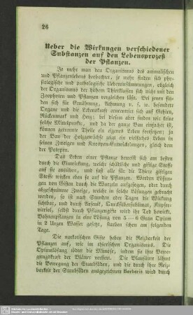 Ueber die Wirkungen verschiedener Substanzen auf den Lebensprozeß der Pflanzen