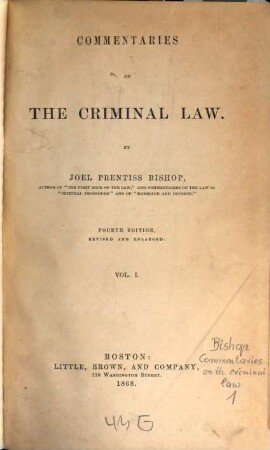 Commentaries on the Criminal Law, I