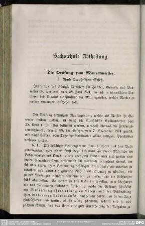 Sechszehnte Abtheilung. Die Prüfung zum Maurermeister