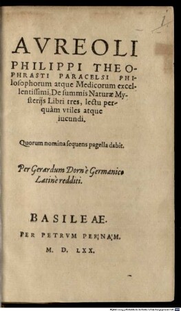 De summis naturae mysteriis libri tres
