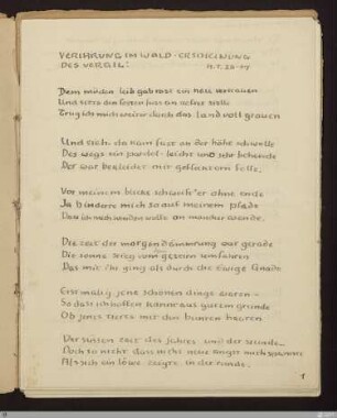 Verirrung im Wald, Erscheinung des Vergil (Die Verirrung im Wald, Erscheinung des Vergil, Hölle I, 28 - 87 ) : [SW X/XI: H34]; [SW X/XI, S. 8-10/163-165]