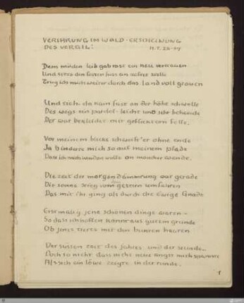 Verirrung im Wald, Erscheinung des Vergil (Die Verirrung im Wald, Erscheinung des Vergil, Hölle I, 28 - 87 ) : [SW X/XI: H34]; [SW X/XI, S. 8-10/163-165]
