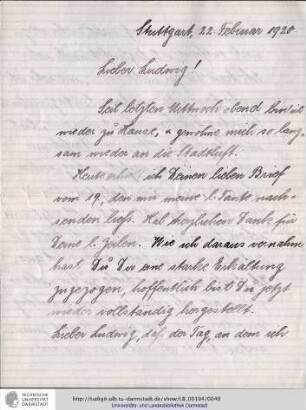 Brief vom 22.02.1920