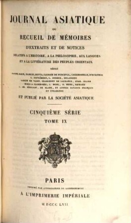 Journal asiatique : périodique semestriel. 9. 1857