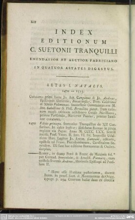 Index Editionum C. Suetonii Tranquilli Emendatior Et Auctior Fabriciano In Quatuor Aetates Digestus