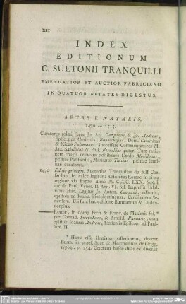 Index Editionum C. Suetonii Tranquilli Emendatior Et Auctior Fabriciano In Quatuor Aetates Digestus