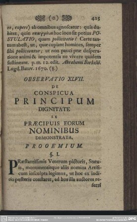 Observatio XLVII. De Conspicua Principum Dignitate Ex Praecipuis Eorum Nominibus Demonstrata