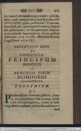 Observatio XLVII. De Conspicua Principum Dignitate Ex Praecipuis Eorum Nominibus Demonstrata