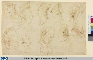 Studienblatt mit elf Frauenköpfen nach Rogier van der Weyden
