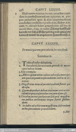 Caput LXXXVII. De municipiorum iure talionis seu retorsionis