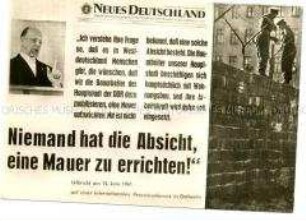 Ansicht der Berliner Mauer mit Ulbricht-Zitat