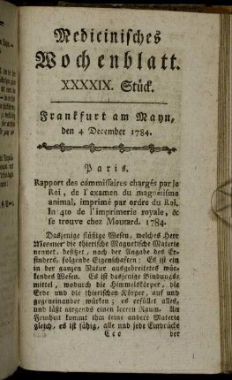 XXXXIX. Stück. Frankfurt am Mayn, den 4 December 1784. - LII. Stück. Frankfurt am Mayn, den 25 December 1784.