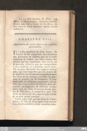 Chapitre VIII. Application des autres régles à des questions particulieres.
