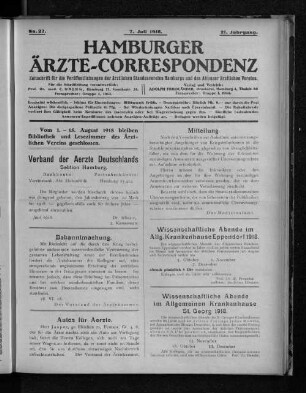 No. 27. 7. Juli 1918. 21. Jahrgang.