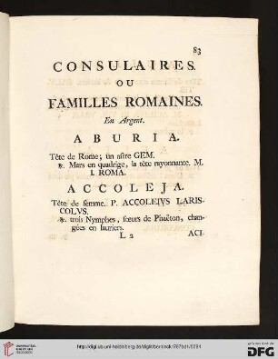 Consulaires ou familles romaines en argent