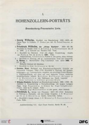 I. Hohenzollern-Porträts (Nr. 1-211)