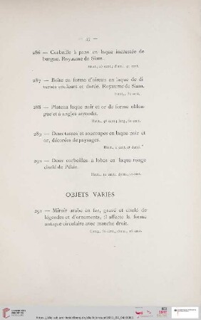 Objets Variés (Nr. 291 - 304)