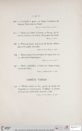 Objets Variés (Nr. 291 - 304)