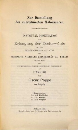 Zur Darstellung de substituierten Malonsäuren