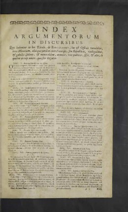 Index Argumentorum in Discursibus.